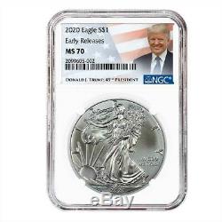 2020 $1 American Silver Eagle 3pc. Set NGC MS70 ER Trump Label Red White Blue