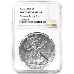 2020 $1 American Silver Eagle NGC MS69 Mint Error Obverse Struck Thru