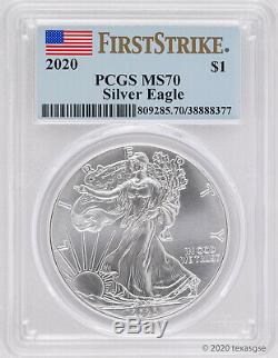 2020 $1 American Silver Eagle PCGS MS70 First Strike Lot of 20