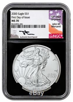 2020 1 oz American Silver Eagle Coin NGC MS70 FDI Black Core Mercanti Signed