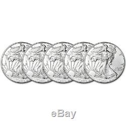 2020 American Silver Eagle 1 oz $1 BU Five 5 Coins