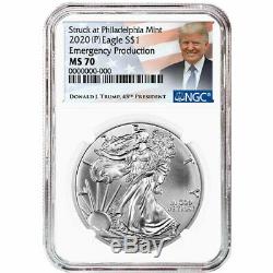 2020 (P) $1 American Silver Eagle NGC MS70 Emergency Production Trump Label