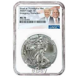 2020 (P) $1 American Silver Eagle NGC MS70 Emergency Production Trump/Pence Labe