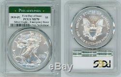 2020 P Silver American Eagle Emergency Pcgs Ms70 Philadelphia First Day Of Issue