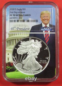 2020-S $1 Silver Eagle NGC PF70 Ultra Cameo. 45th Pres. Trump holder. (324322)