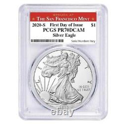 2020-S 1 oz Proof Silver American Eagle PCGS PF 70 DCAM FDOI (SF Label)