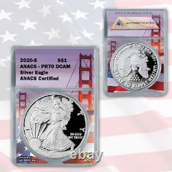 2020 S American Silver Eagle Proof PR70 DCAM Golden Gate Bridge Core