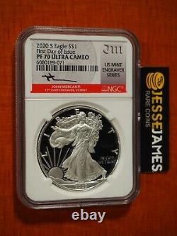 2020 S Proof Silver Eagle Ngc Pf70 First Day Of Issue Mercanti Engraver Series