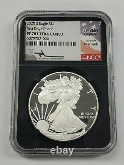 2020 S Proof Silver Eagle Ngc Pf70 Ultra Cam First Day Of Issue Mercanti Signed