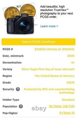 2020 Silver Eagle Pcgs Ms70 Thomas Cleveland First Day Issue Fdi Minuteman Label