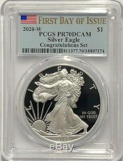 2020 W $1 Congratulations Set Pcgs Pr70 Dcam First Day Issue Silver Eagle Instok