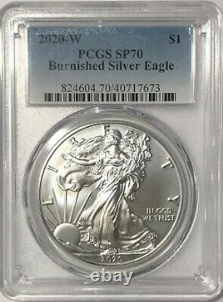 2020 W $1 Pcgs Sp70 Burnished Silver American Eagle. 999 Fine Silver Blue Label