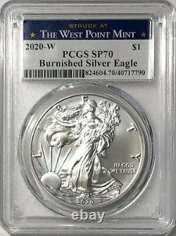 2020 W $1 Pcgs Sp70 Burnished Silver American Eagle. 999 Fine West Point Label