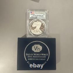 2020-W $1 Silver Eagle V75 Privy Mark, End of WWII PCGS PR69DCAM First Strike