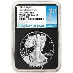 2020 W American Silver Eagle Congratulation Set Ngc Pf 70 First Day Issue 70-004