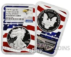 2020 W American Silver Eagle -ngc Pf70 Congratulations Set Flag Core Fdo Release