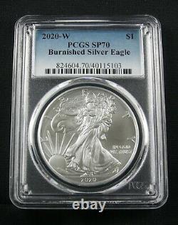 2020 W Burnished American Silver Eagle Pcgs Sp 70