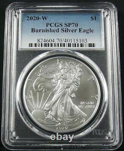 2020 W Burnished American Silver Eagle Pcgs Sp 70