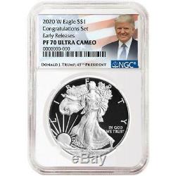 2020-W Proof $1 American Silver Eagle Congratulations Set NGC PF70UC Trump ER La