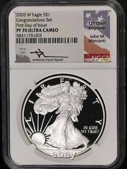2020-W Silver American Eagle $1 NGC PF70UCAM Congratulations Set Mercanti STOCK