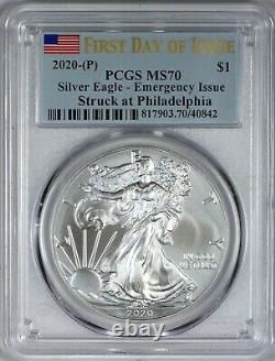 2020 (p) Silver American Eagle $1 Emergency Issue Pcgs Ms70 Philadelphia Fdoi