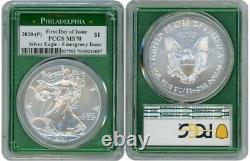 2020 (p) Silver American Eagle Emergency Pcgs Ms70 Philadelphia Fdoi Green R1