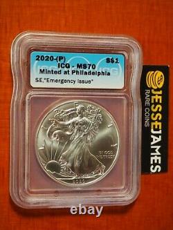 2020 (p) Silver Eagle Icg Ms70 Emergency Issue Minted At Philadelphia Mint Label