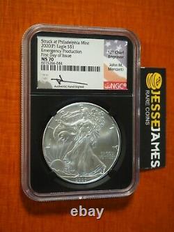 2020 (p) Silver Eagle Ngc Ms70 Mercanti Struck At Philadelphia Emergency Issue
