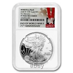 2020-w $1 Proof Silver American Eagle? Ngc Pf-70? V75 End Wwii First Releases