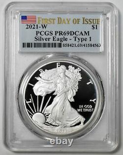 2021W PCGS PR69DCAM American Silver Eagle Type 1 Proof Coin First Day Issue