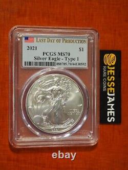 2021 $1 American Silver Eagle Pcgs Ms70 Type 1 Last Day Of Production Flag Label