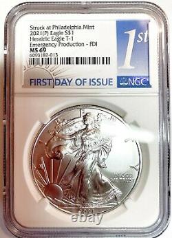 2021 $1 (P) Silver Eagle Emergency Production NGC MS69 First Day Issue