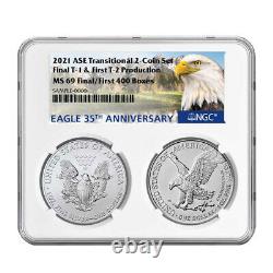 2021 $1 T1 and T2 Silver Eagle Set NGC MS69 First and Final Production 35th Anni