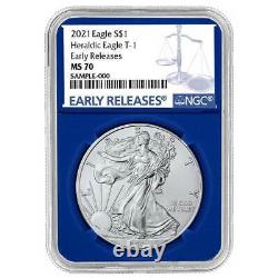 2021 $1 Type 1 American Silver Eagle 3pc Set NGC MS70 ER Blue Label Red White Bl
