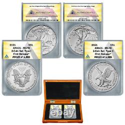 2021 $1 Type 1 and Type 2 Silver Eagle Set MS70 First Release 2 coin set