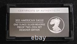 2021 American Eagle 1oz Silver Reverse Proof 2-Coin Set Designer Edition with OGP