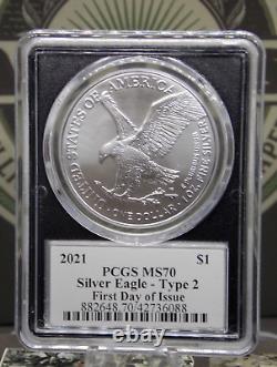 2021 American SILVER Eagle TYPE 2 T. 2 $1 PCGS MS70 #088ARC Damstra FIRST DAY