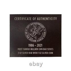 2021 American Silver Eagle 35th Anniversary Coin & Bar 3 oz Silver Set