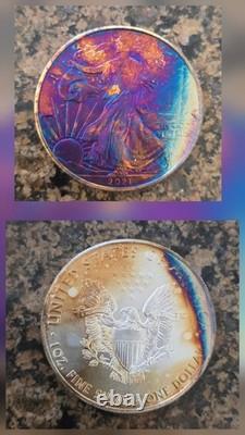 2021 American Silver Eagle Monster Blue Toned Toning ASE Rainbow Toned