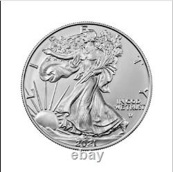 2021 American Silver Eagle Ty- 2 1 oz $1 1 Roll Twenty 20 BU Coins in Mint Tube