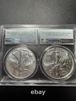 2021 American Silver Eagle Type 1 and 2 PCGS MS70 First Strike Flag Label 2 Coin