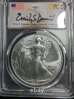 2021 PCGS MS70 Silver Eagle Dollar Type 2 Hand Signed Emily S. Damstra First