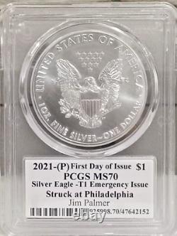 2021 (P) $1 American Silver Eagle 1oz PCGS MS70 FDOI Jim Palmer H. O. F