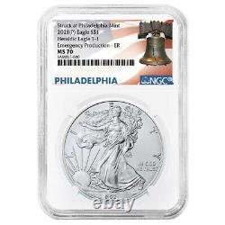 2021 (P) $1 American Silver Eagle NGC MS70 Emergency Production ER Liberty Bell