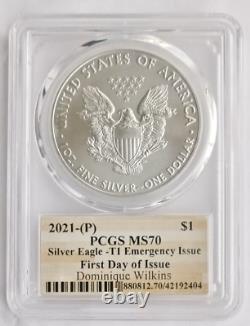 2021 P $1 Silver American Eagle Dominique Wilkins Pcgs Ms70 Fdoi Pop 1 Of 10