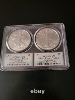 2021 Pcgs Ms70 Silver Eagle Type 1 Type 2 First Strike