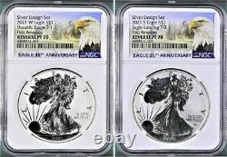 2021 Reverse Proof Silver Eagle 2 Coin Designer Set, Ngc Rev Pf 70 First Release