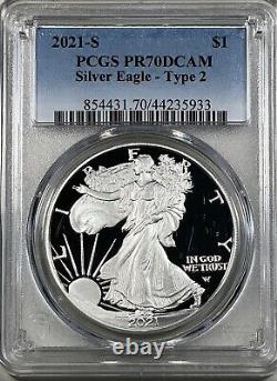 2021-S $1 American Silver Eagle Type 2 PCGS PR70 DCAM Original Mint Box included