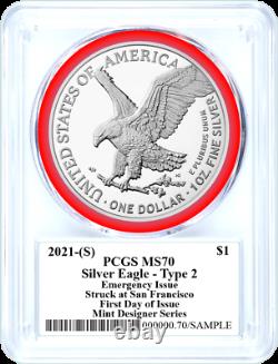 2021 (S) $1 Silver Eagle Type 2 Struck at SF Emergency PCGS MS70 FDOI Damstra