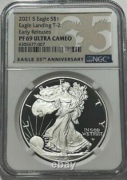 2021 S $1 T-2 Ngc Pf69 Ultra Cameo Early Releases Proof Silver Eagle Landing Er